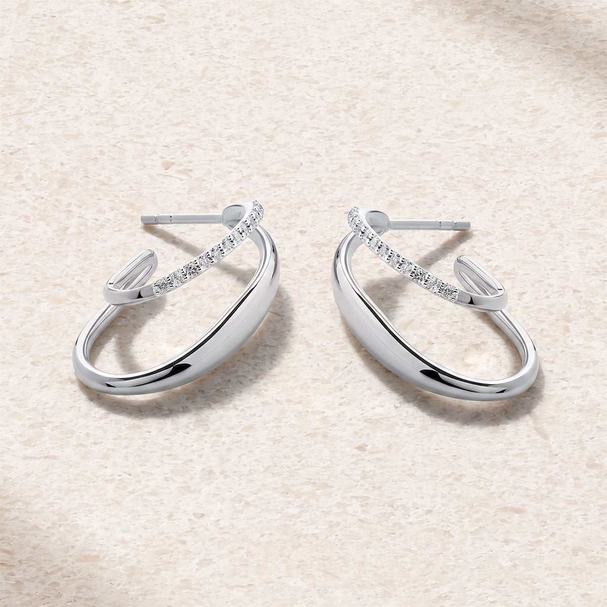 Pavé Double Hoop Illusion Earrings - Silver