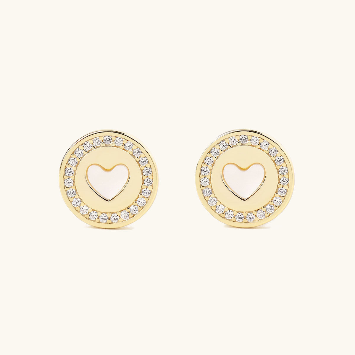 Pavé Embossed Heart Medallion Stud Earrings - Gold