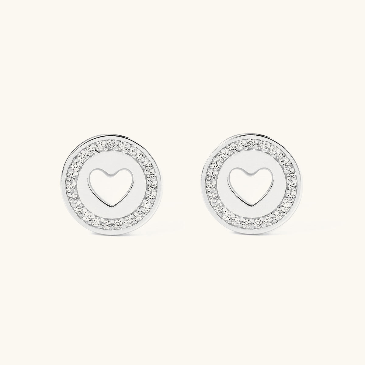 Pavé Embossed Heart Medallion Stud Earrings - Silver