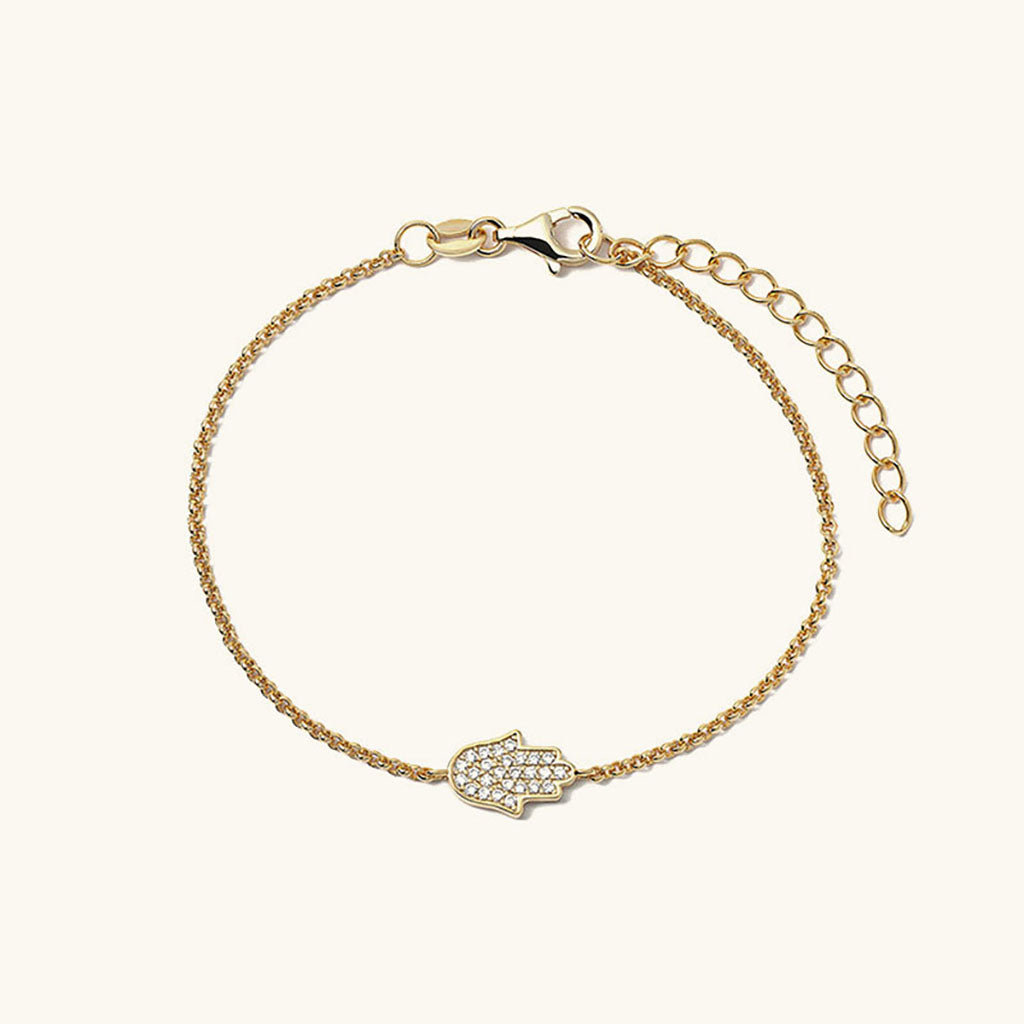 Pavé Hamsa Hand Chain Bracelet - Gold