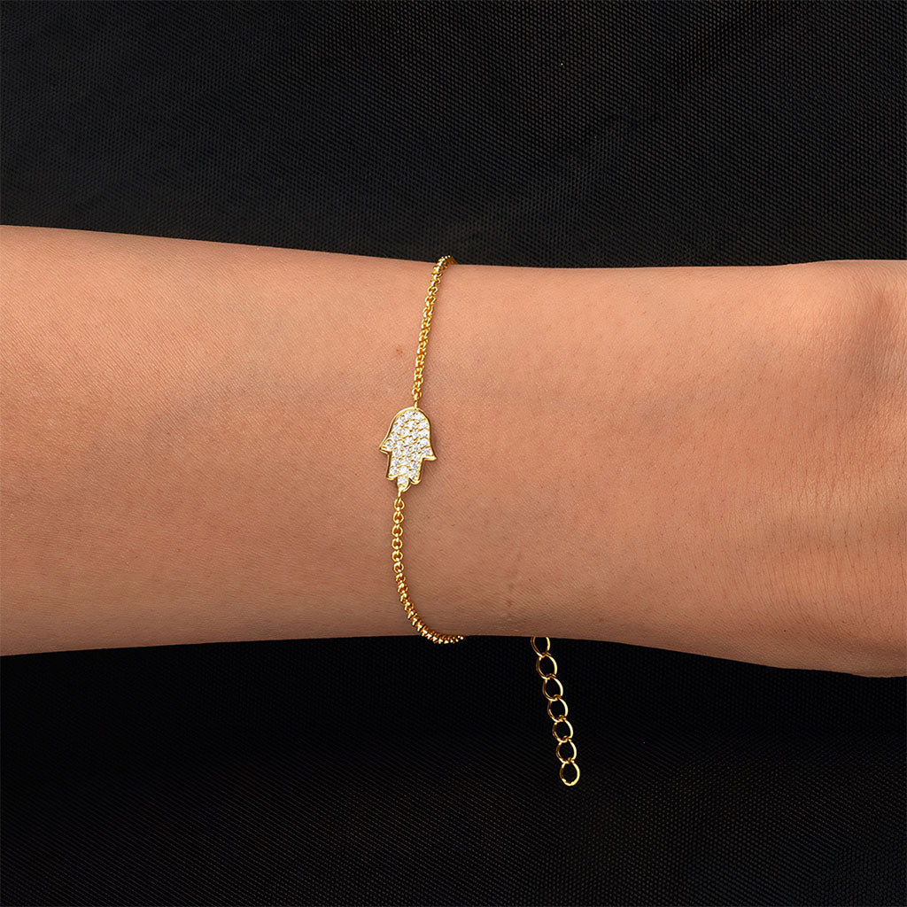 Pavé Hamsa Hand Chain Bracelet - Gold