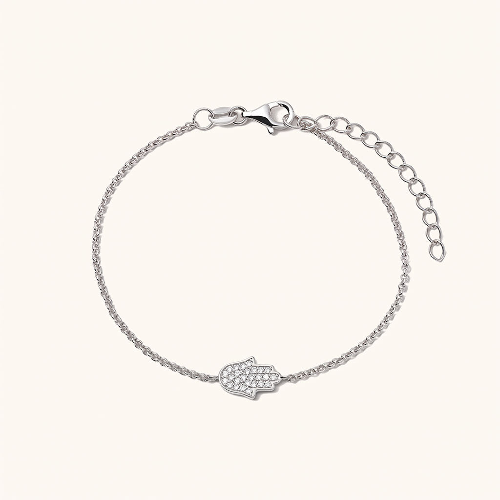 Pavé Hamsa Hand Chain Bracelet - Silver
