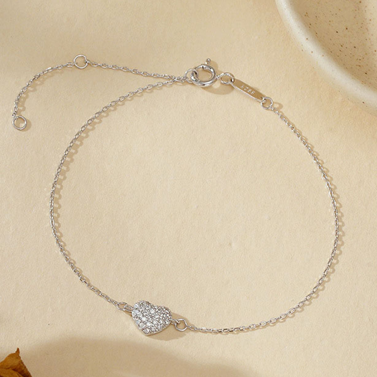 Pavé Heart Simulated Diamond Bracelet ‑ Silver