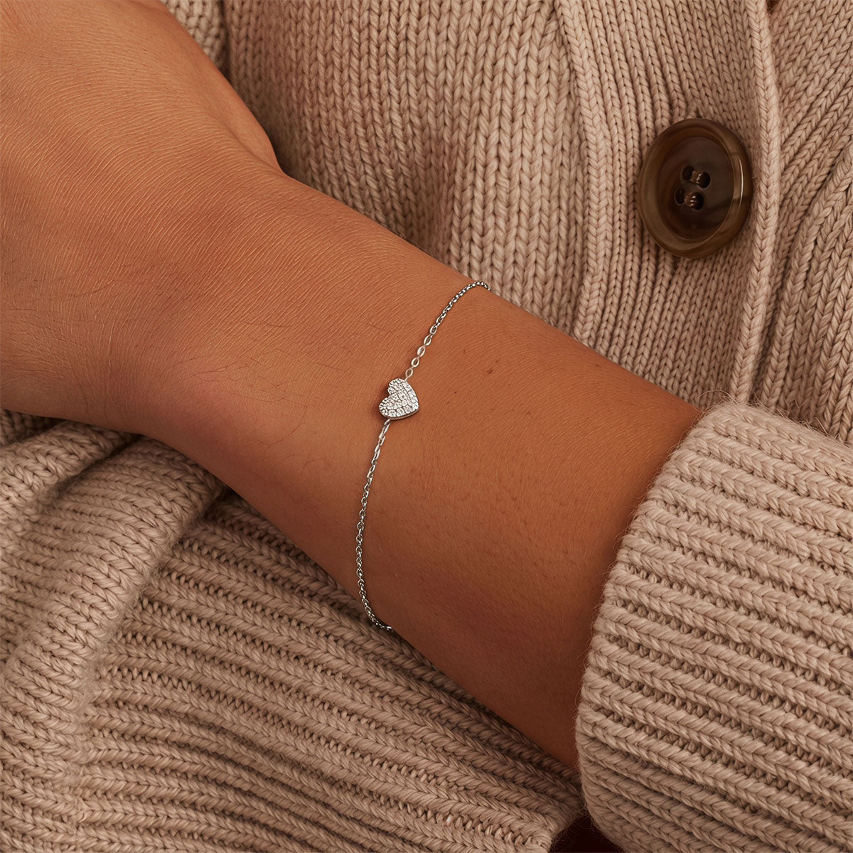 Pavé Heart Simulated Diamond Bracelet ‑ Silver