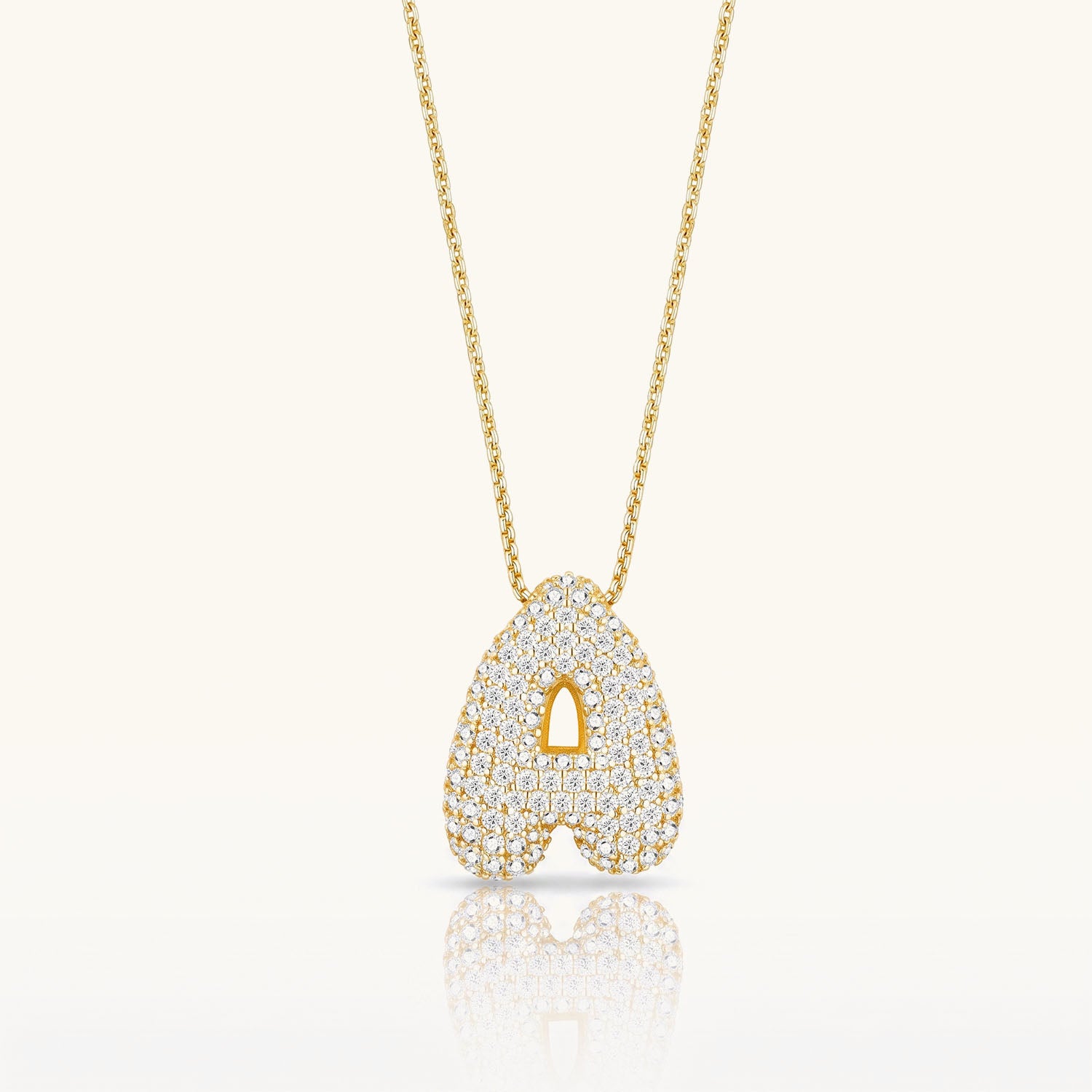 Pavé Moissanite Bubble Initial Necklace - Gold
