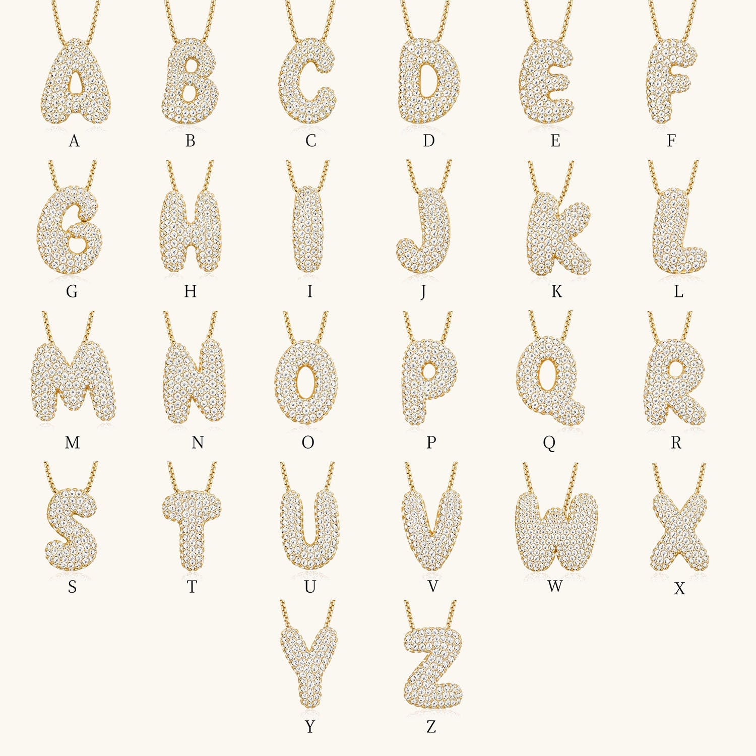 Pavé Moissanite Bubble Initial Necklace - Gold