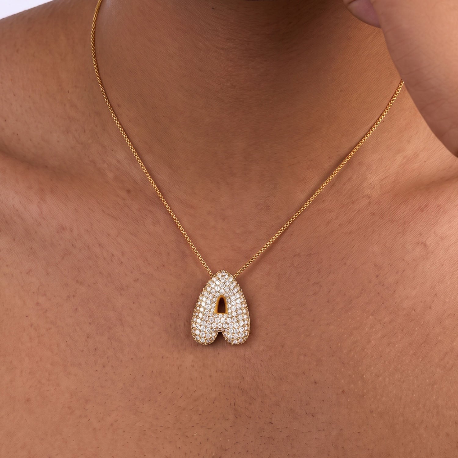 Pavé Moissanite Bubble Initial Necklace - Gold