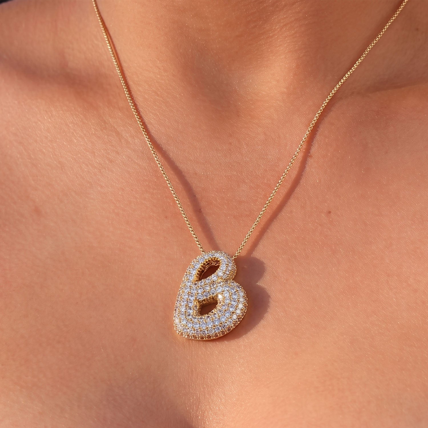 Pavé Moissanite Bubble Initial Necklace - Gold