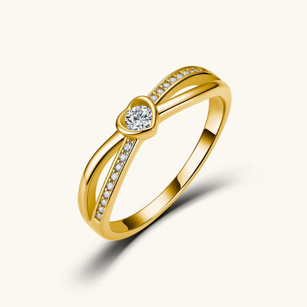 Pavé Moissanite Heart Split Shank Ring - Gold