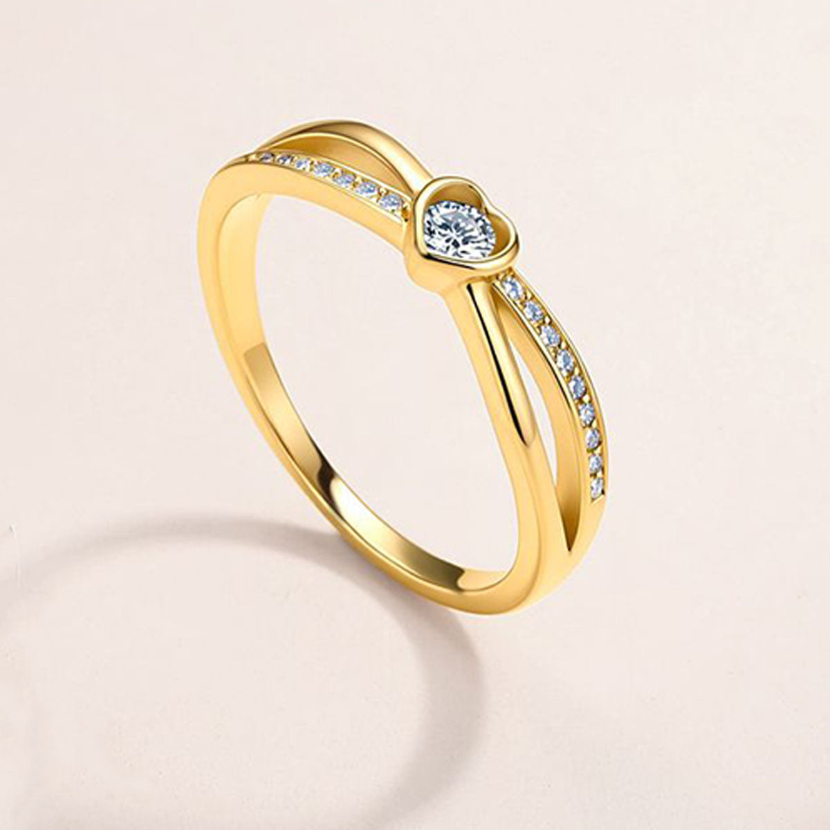 Pavé Moissanite Heart Split Shank Ring - Gold
