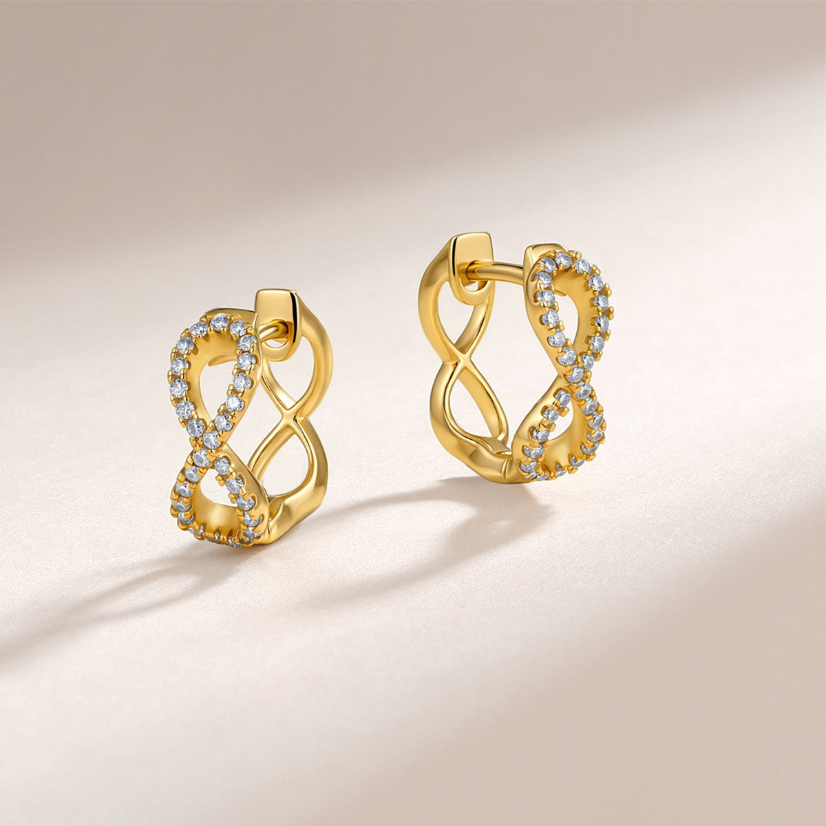 Pavé Moissanite Infinity Huggie Hoop Earrings - Gold