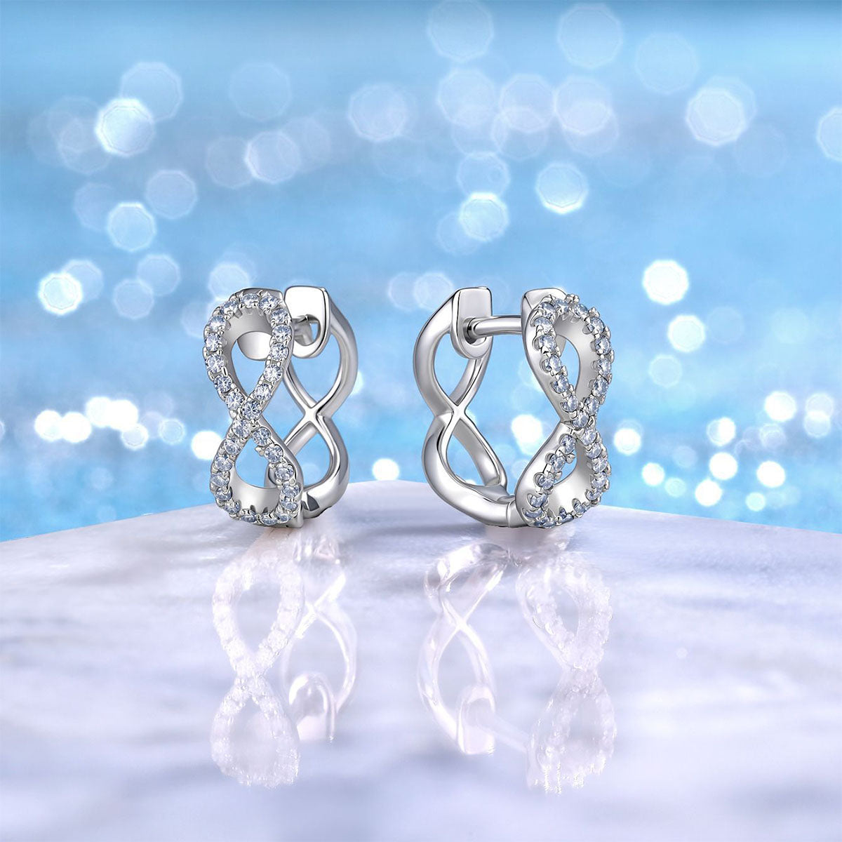 Pavé Moissanite Infinity Huggie Hoop Earrings - Silver