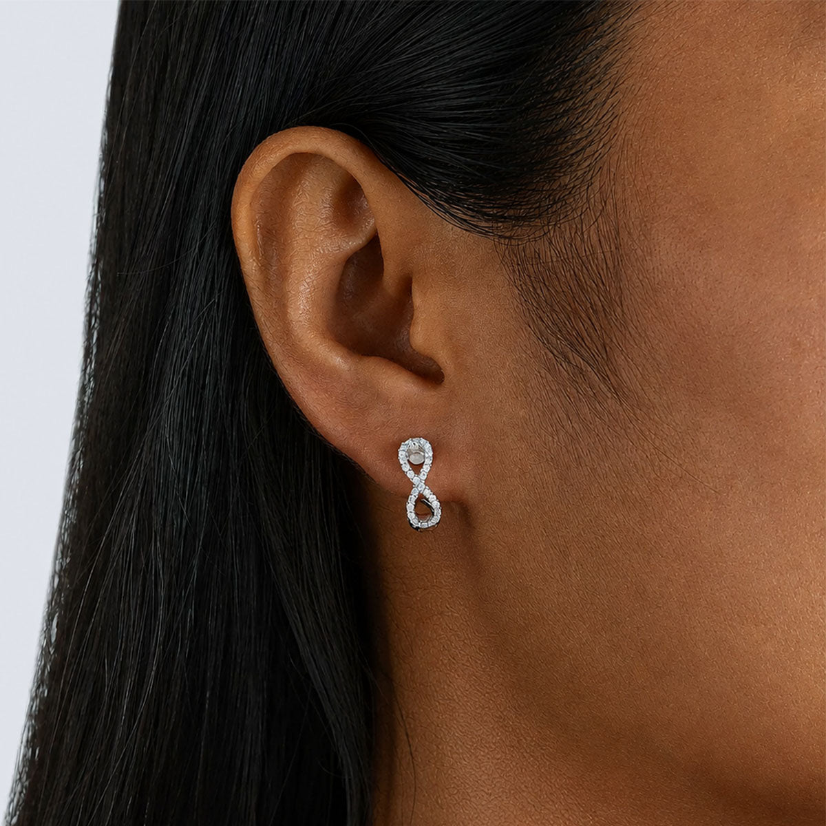 Pavé Moissanite Infinity Huggie Hoop Earrings - Silver