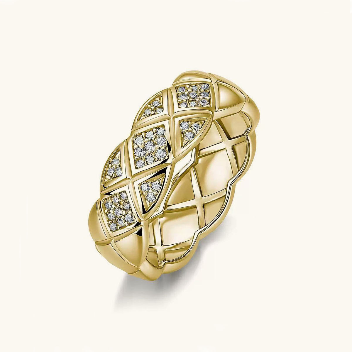 Pavé Moissanite Lattice Wide Band Ring - Gold