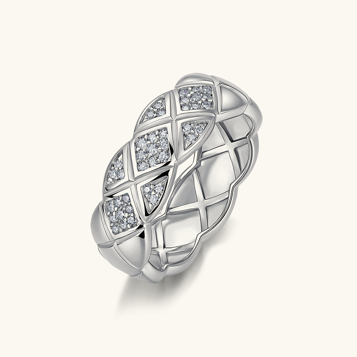 Pavé Moissanite Lattice Wide Band Ring - Silver