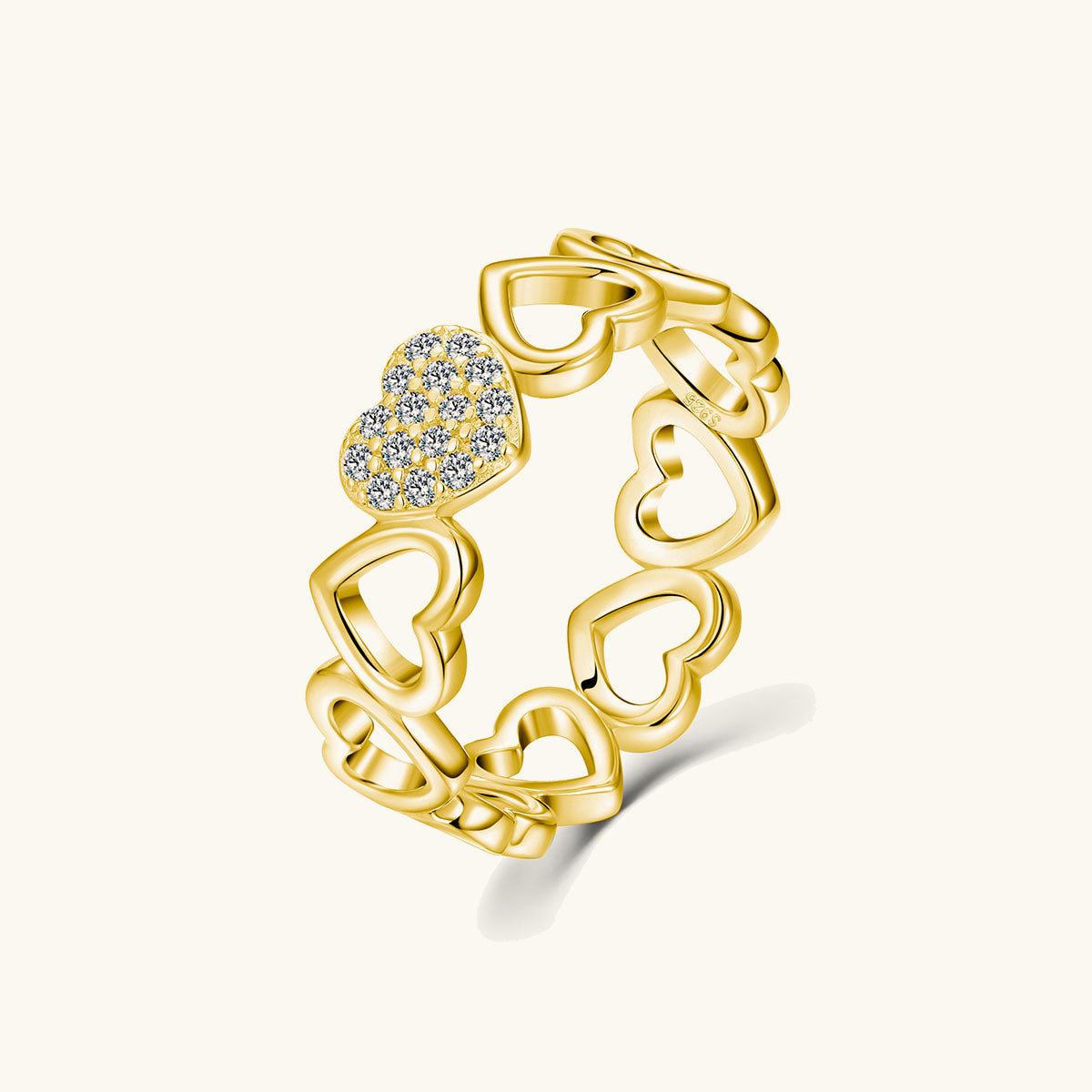 Pavé Moissanite Open Heart Band Ring - Gold