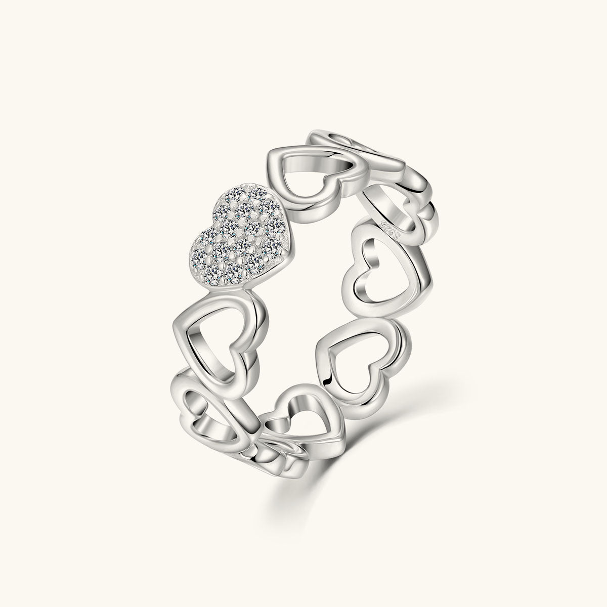 Pavé Moissanite Open Heart Band Ring - Silver