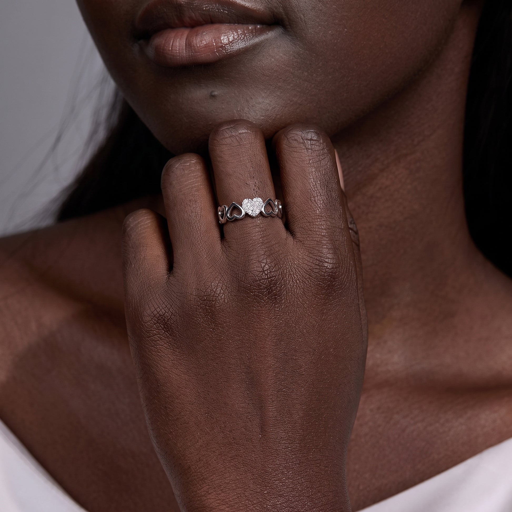 Pavé Moissanite Open Heart Band Ring - Silver
