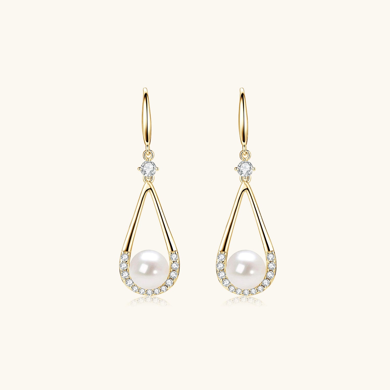 Pavé Teardrop Freshwater Pearl Earrings - Gold