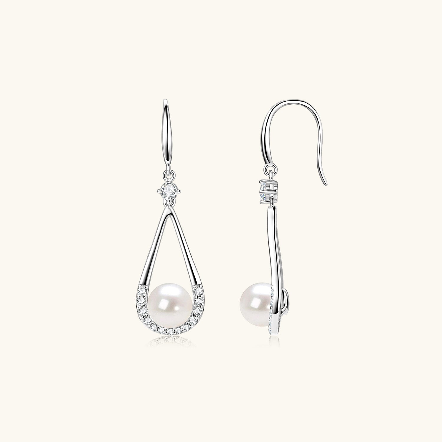 Pavé Teardrop Freshwater Pearl Earrings - Silver