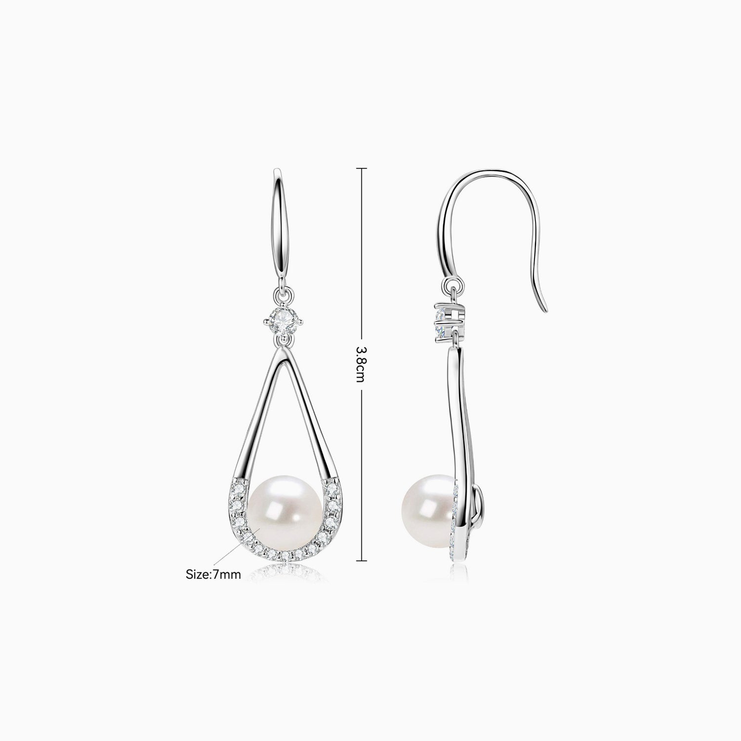 Pavé Teardrop Freshwater Pearl Earrings - Silver