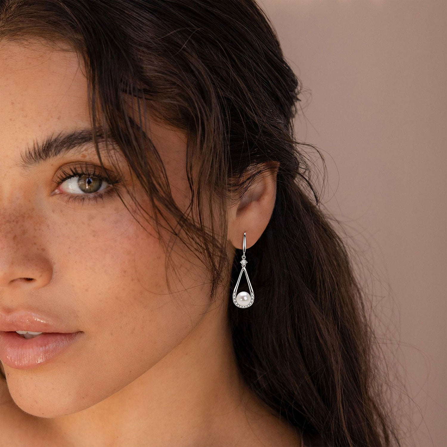 Pavé Teardrop Freshwater Pearl Earrings - Silver