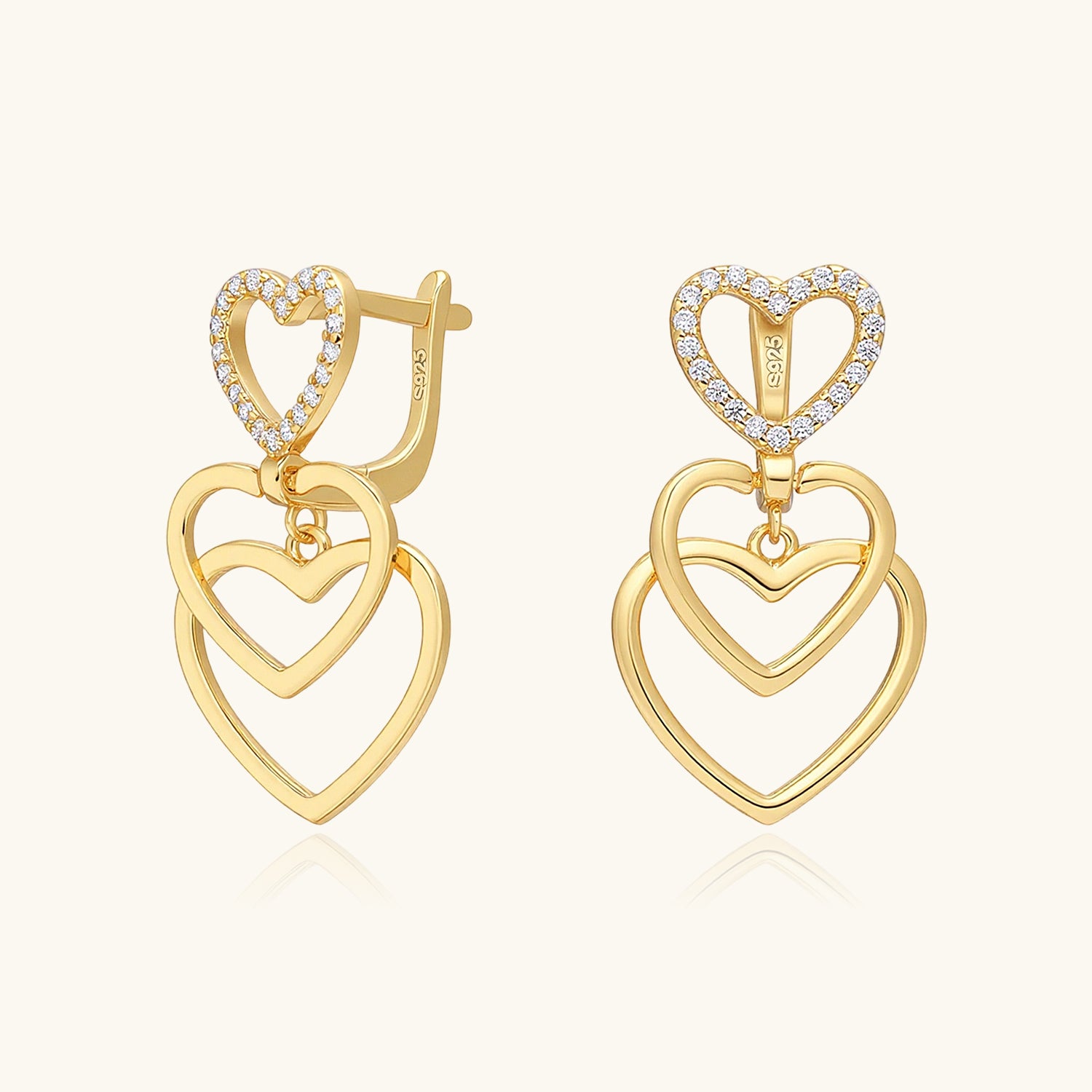 Pavé Trio Heart Huggie Hoop Earrings - Gold
