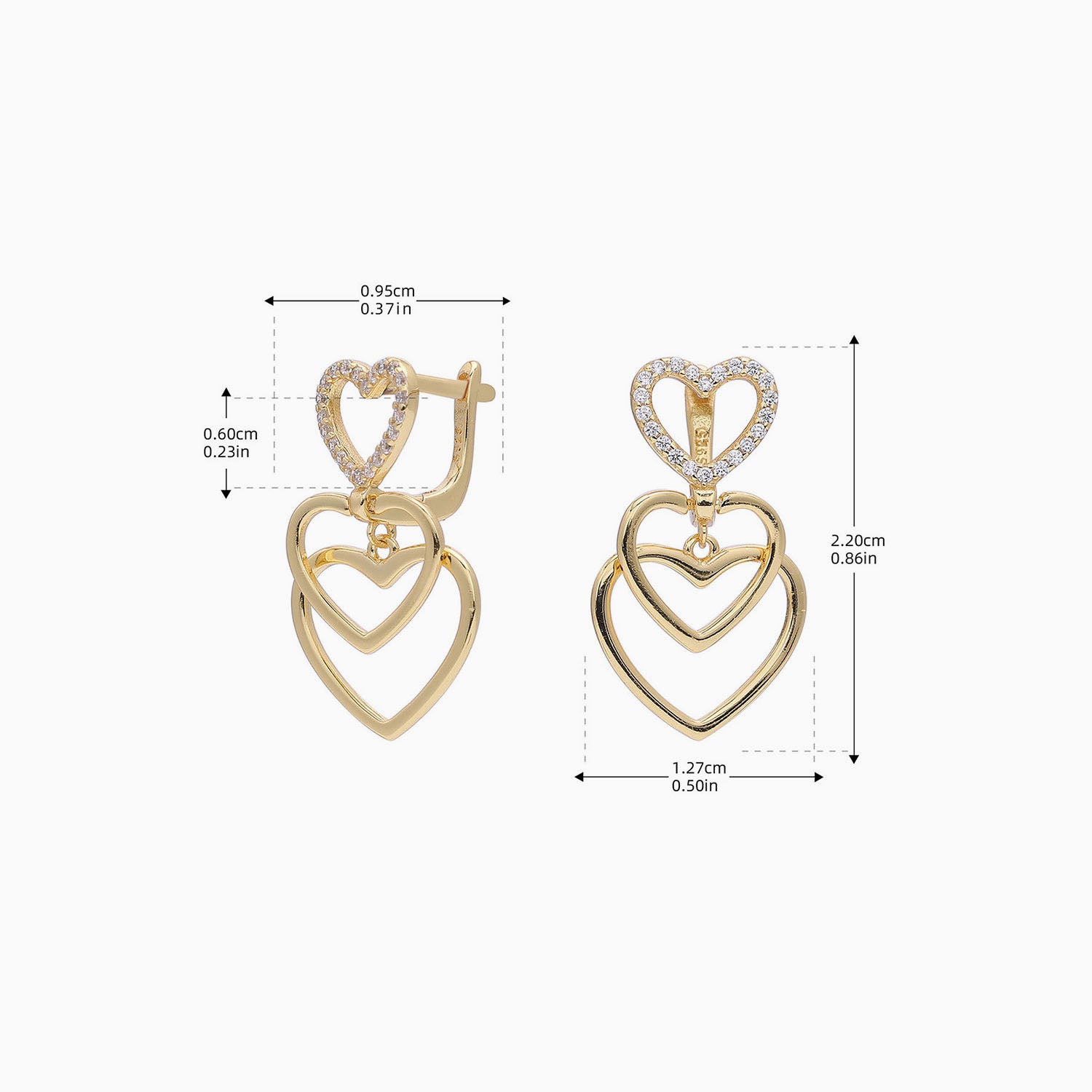 Pavé Trio Heart Huggie Hoop Earrings - Gold