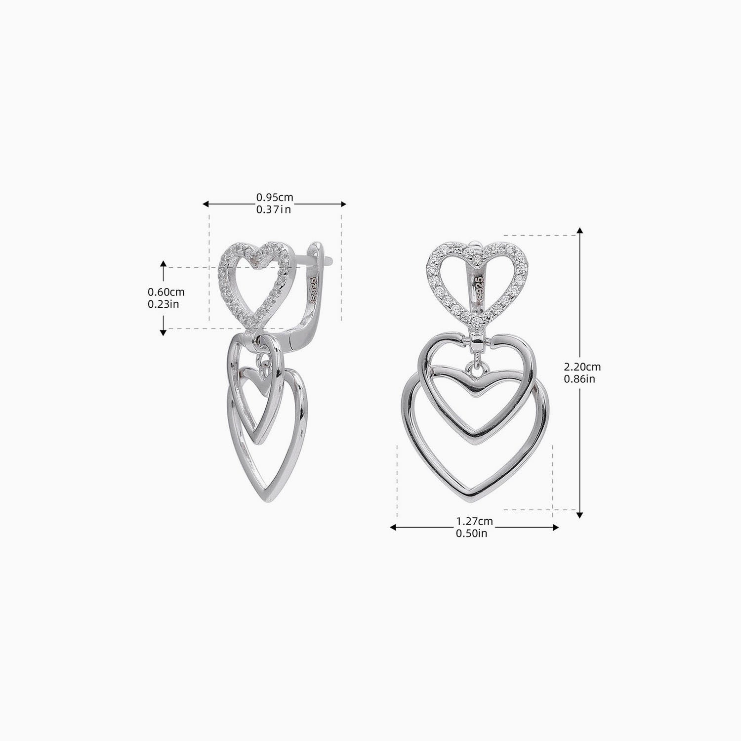 Pavé Trio Heart Huggie Hoop Earrings - Silver