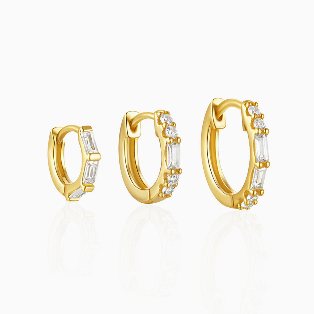 Pave 3 Piece Diamond Huggie Hoop Earring Bundles - Gold