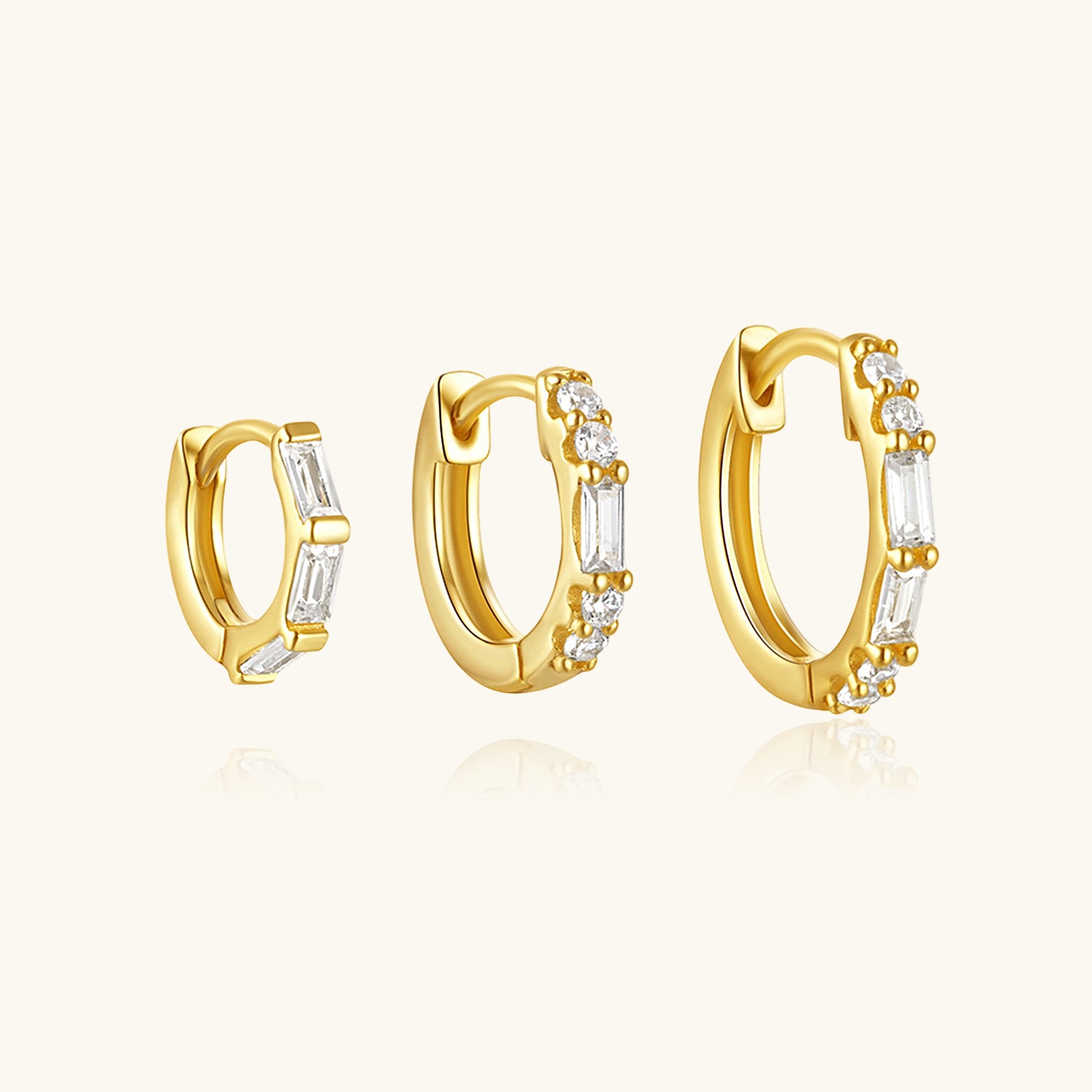 Pave 3 Piece Diamond Huggie Hoop Earring Bundles - Gold