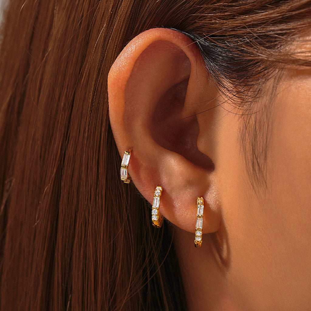 Pave 3 Piece Diamond Huggie Hoop Earring Bundles - Gold