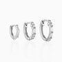 Pave 3 Piece Diamond Huggie Hoop Earring Bundles - Silver