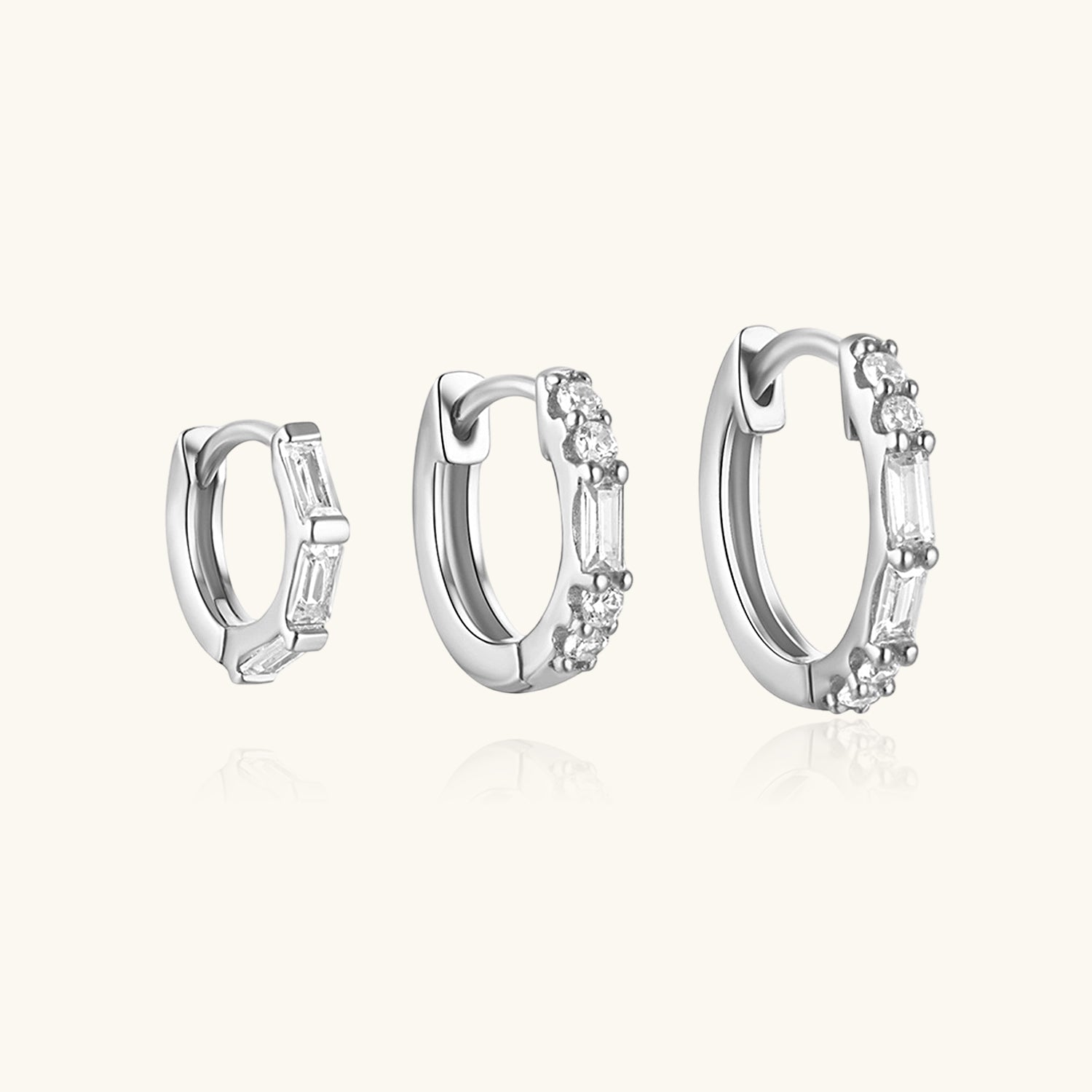Pave 3 Piece Diamond Huggie Hoop Earring Bundles - Silver