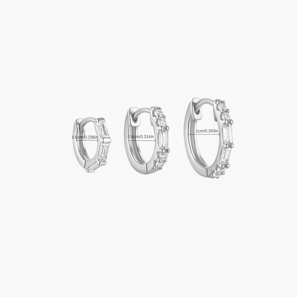 Pave 3 Piece Diamond Huggie Hoop Earring Bundles - Silver