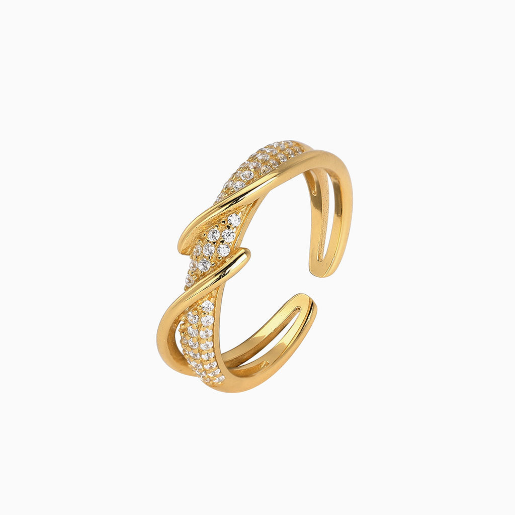 Pave Band Open Crossover Ring - Gold
