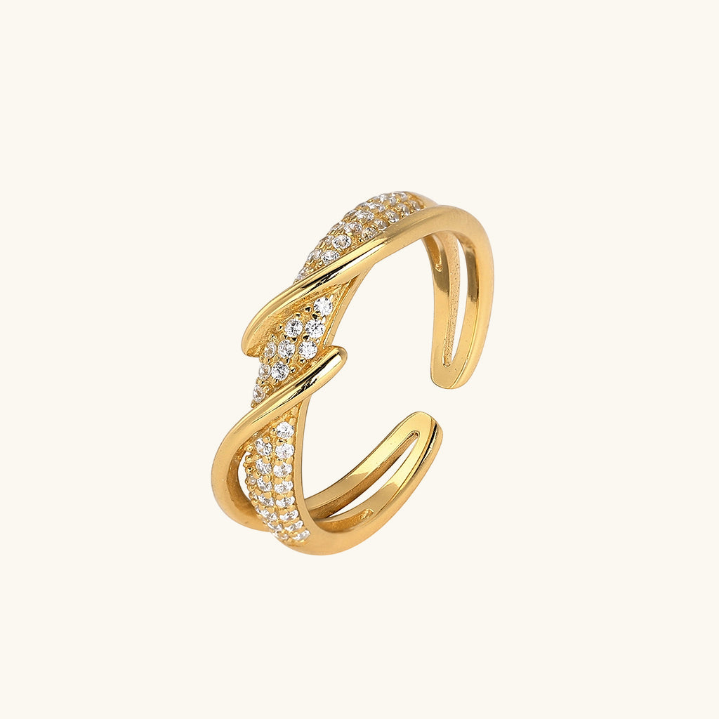 Pave Band Open Crossover Ring - Gold