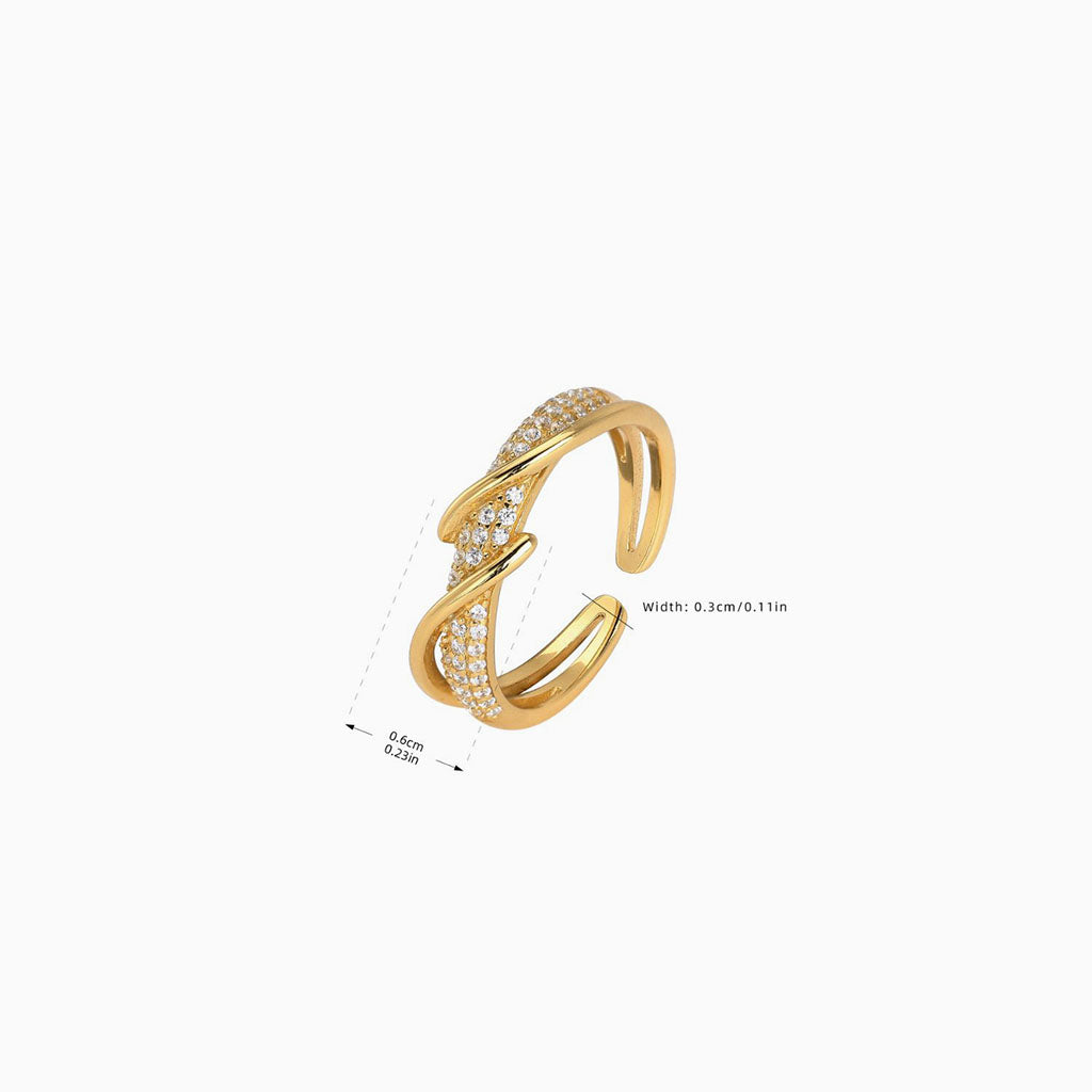 Pave Band Open Crossover Ring - Gold