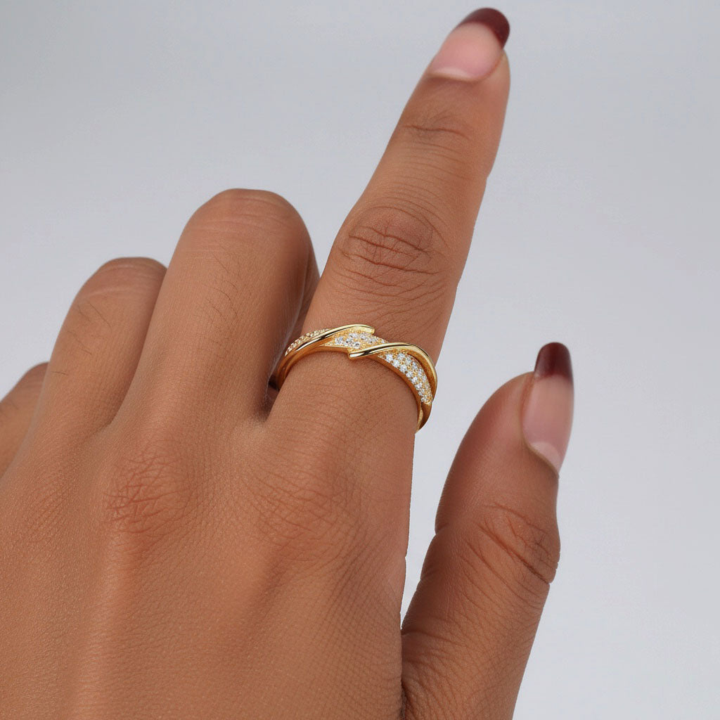 Pave Band Open Crossover Ring - Gold