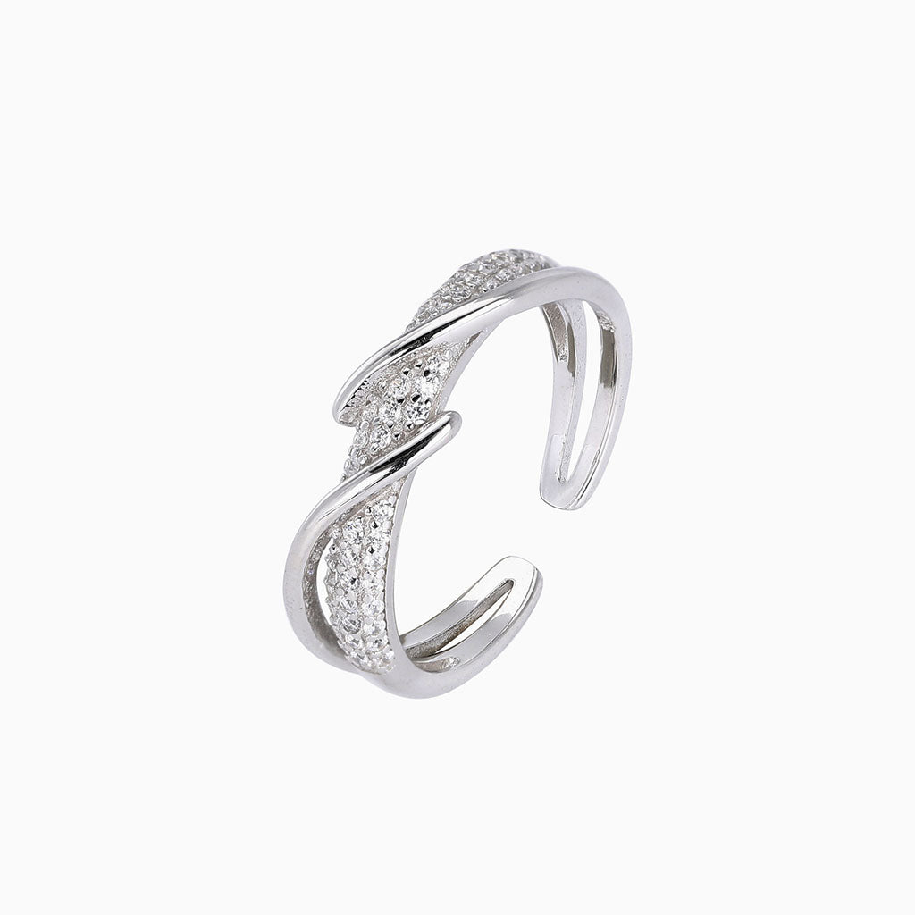 Pave Band Open Crossover Ring - Silver