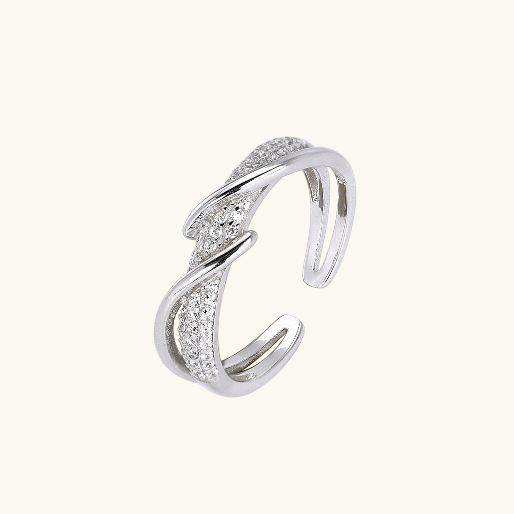 Pave Band Open Crossover Ring - Silver