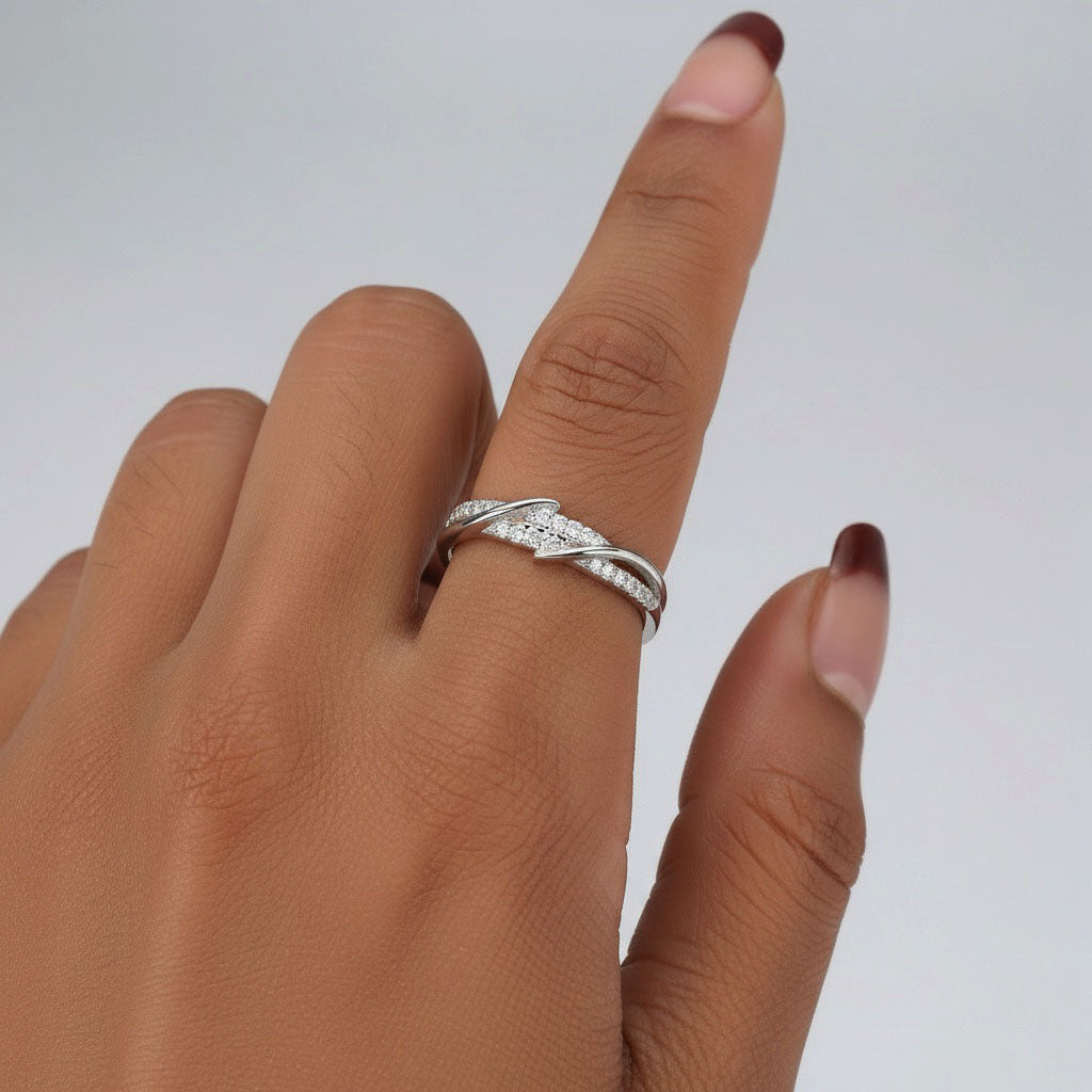 Pave Band Open Crossover Ring - Silver