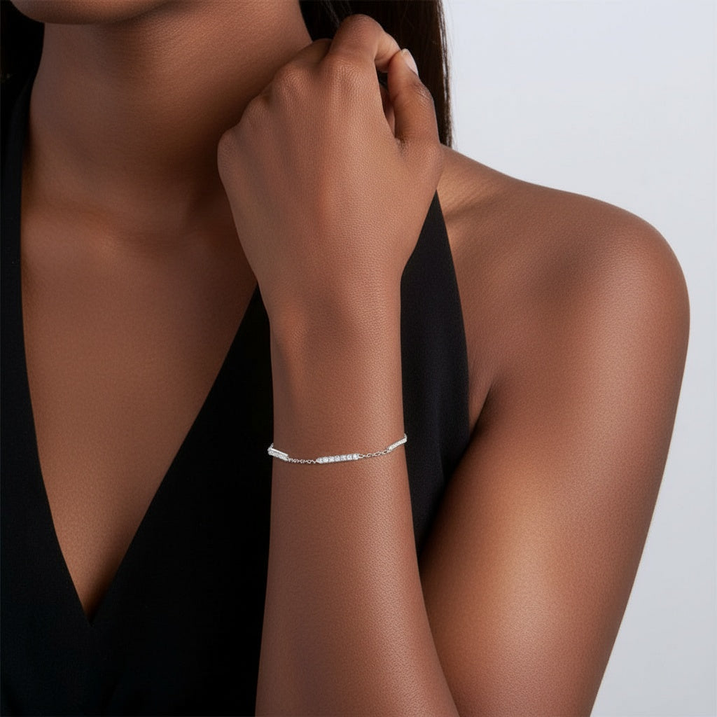 Pave Bar Moissanite Bracelet - Silver