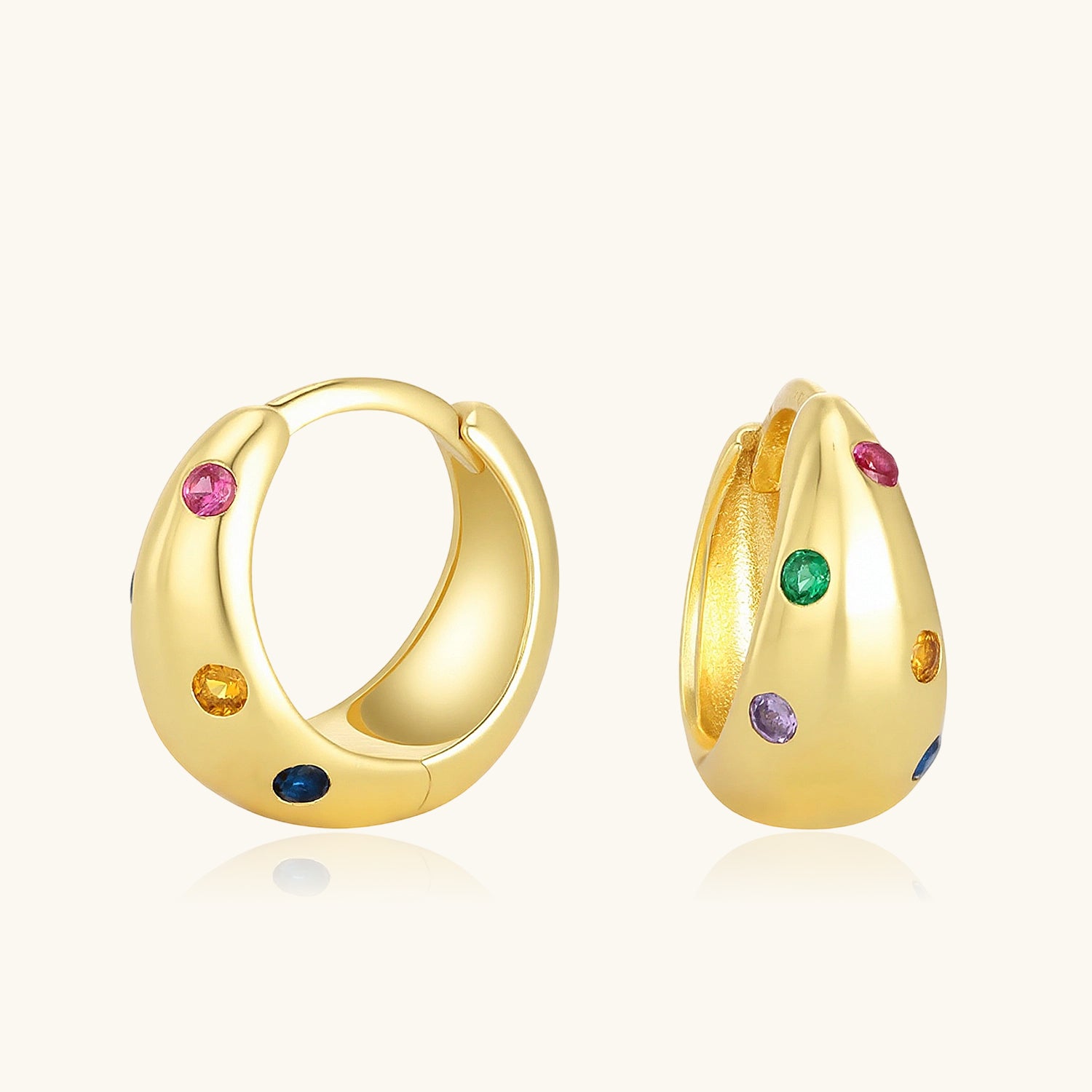 Pave Chunky Dome Huggie Hoop Earrings - Gold