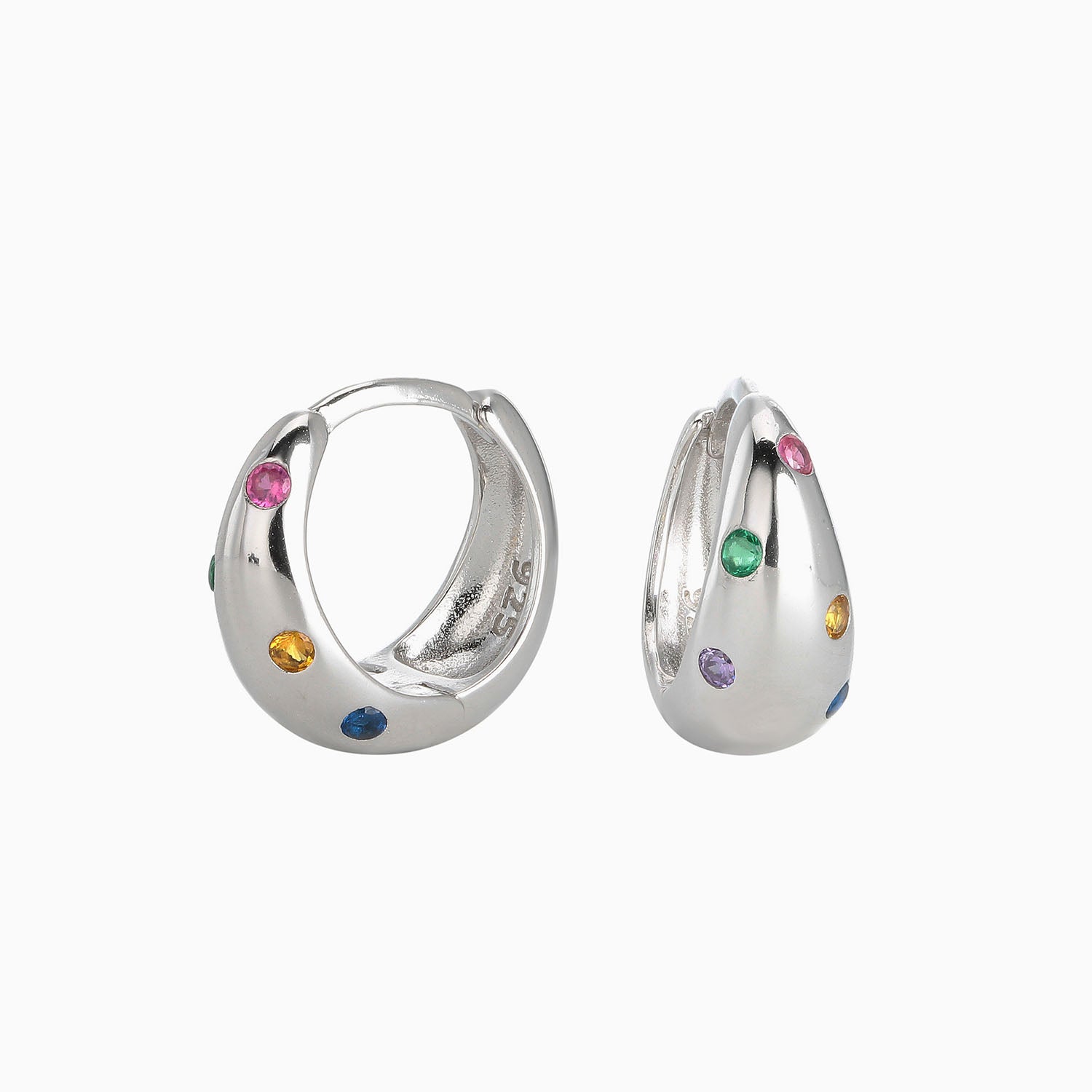 Pave Chunky Dome Huggie Hoop Earrings - Silver