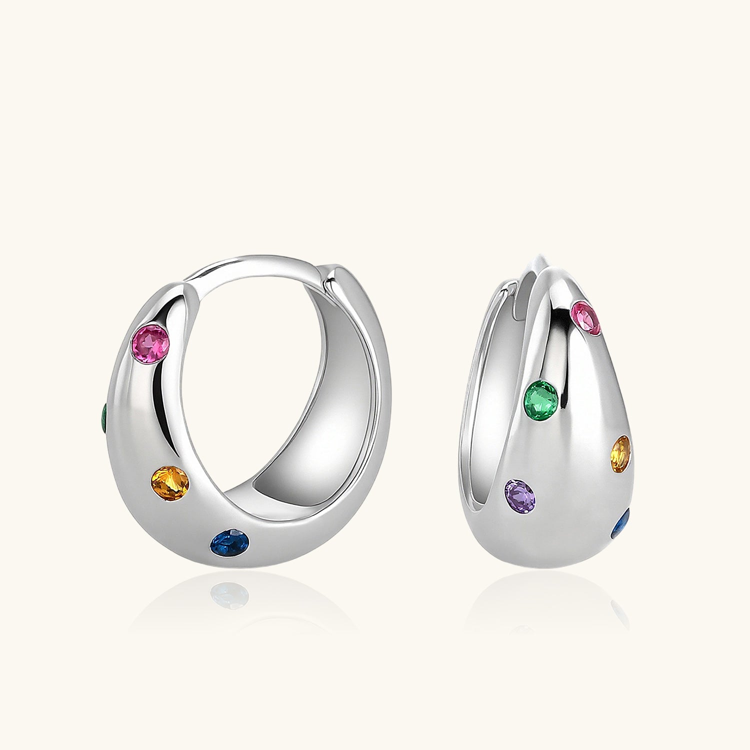 Pave Chunky Dome Huggie Hoop Earrings - Silver