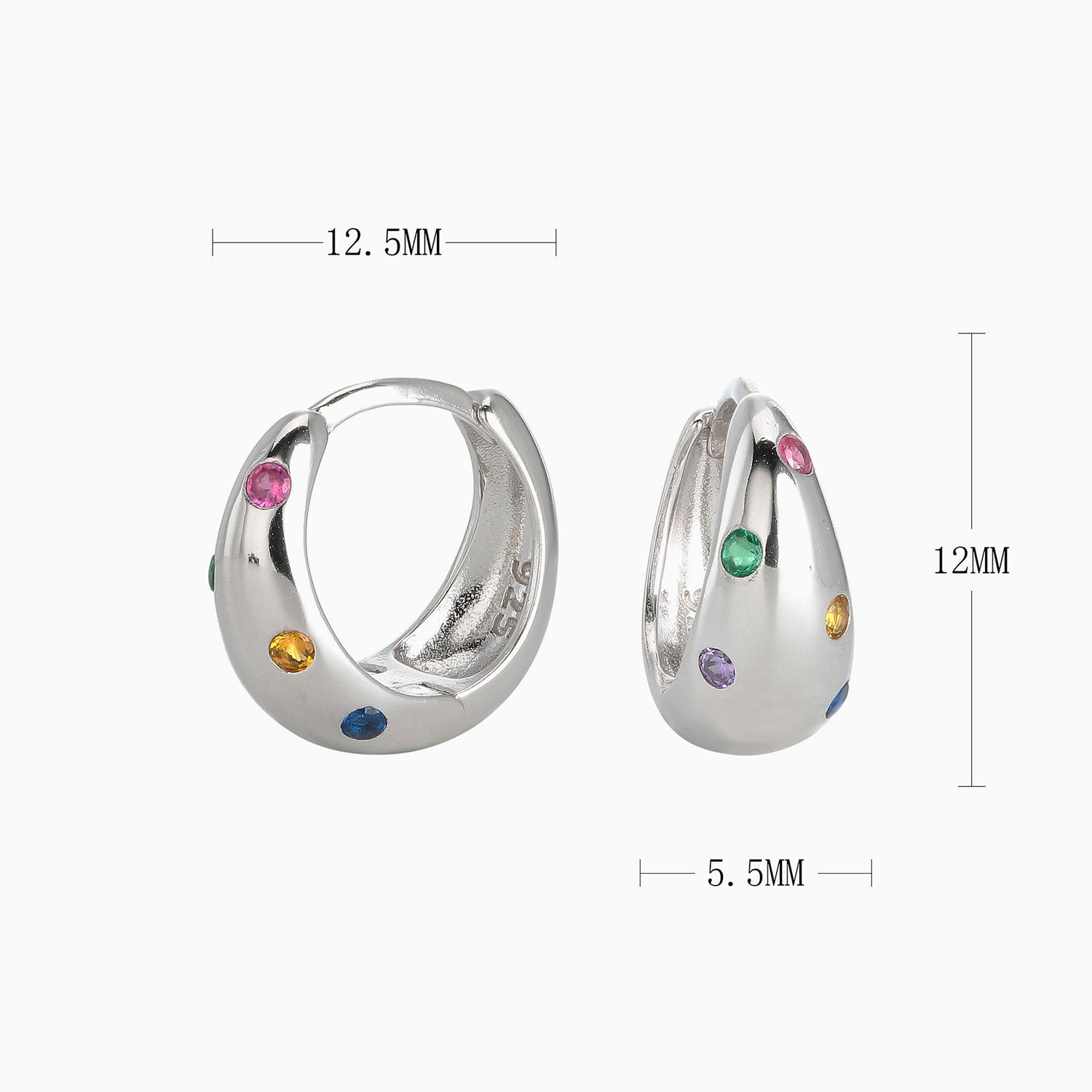 Pave Chunky Dome Huggie Hoop Earrings - Silver