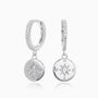 Pave Compass Drop Huggie Hoop Earrings - Silver