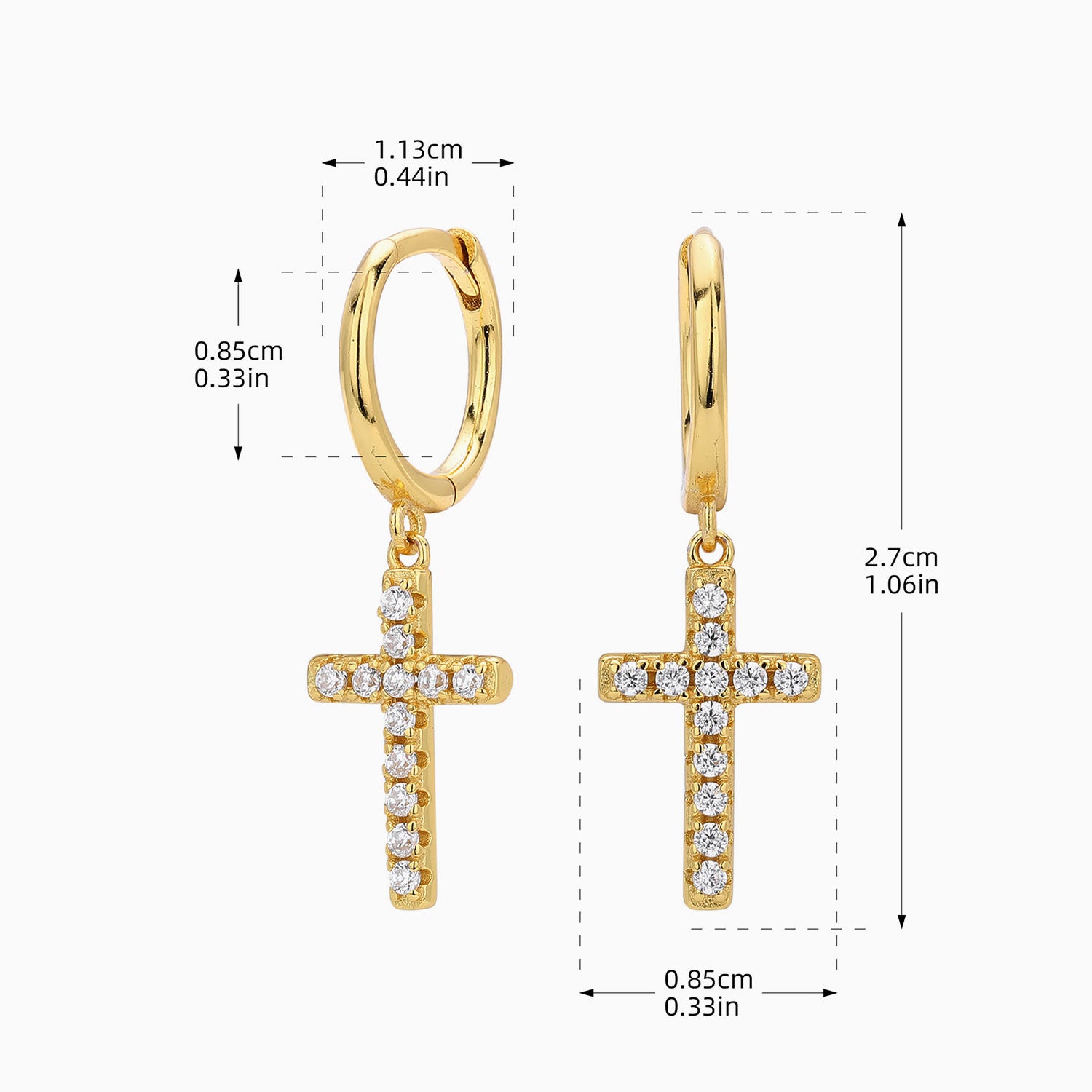 Pave Cross Drop Huggie Hoop Earrings - Gold
