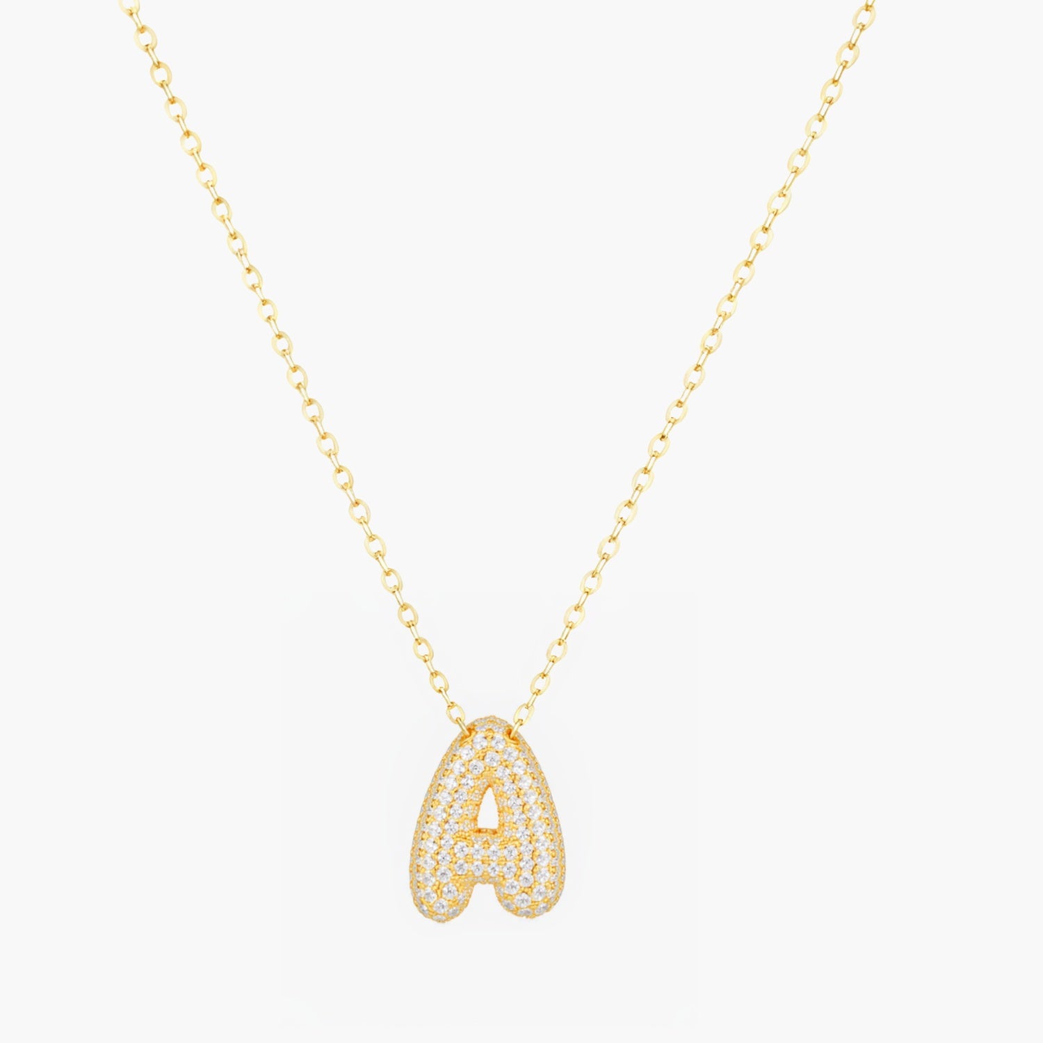 Pave Diamond Bubble Initial Necklace - Gold